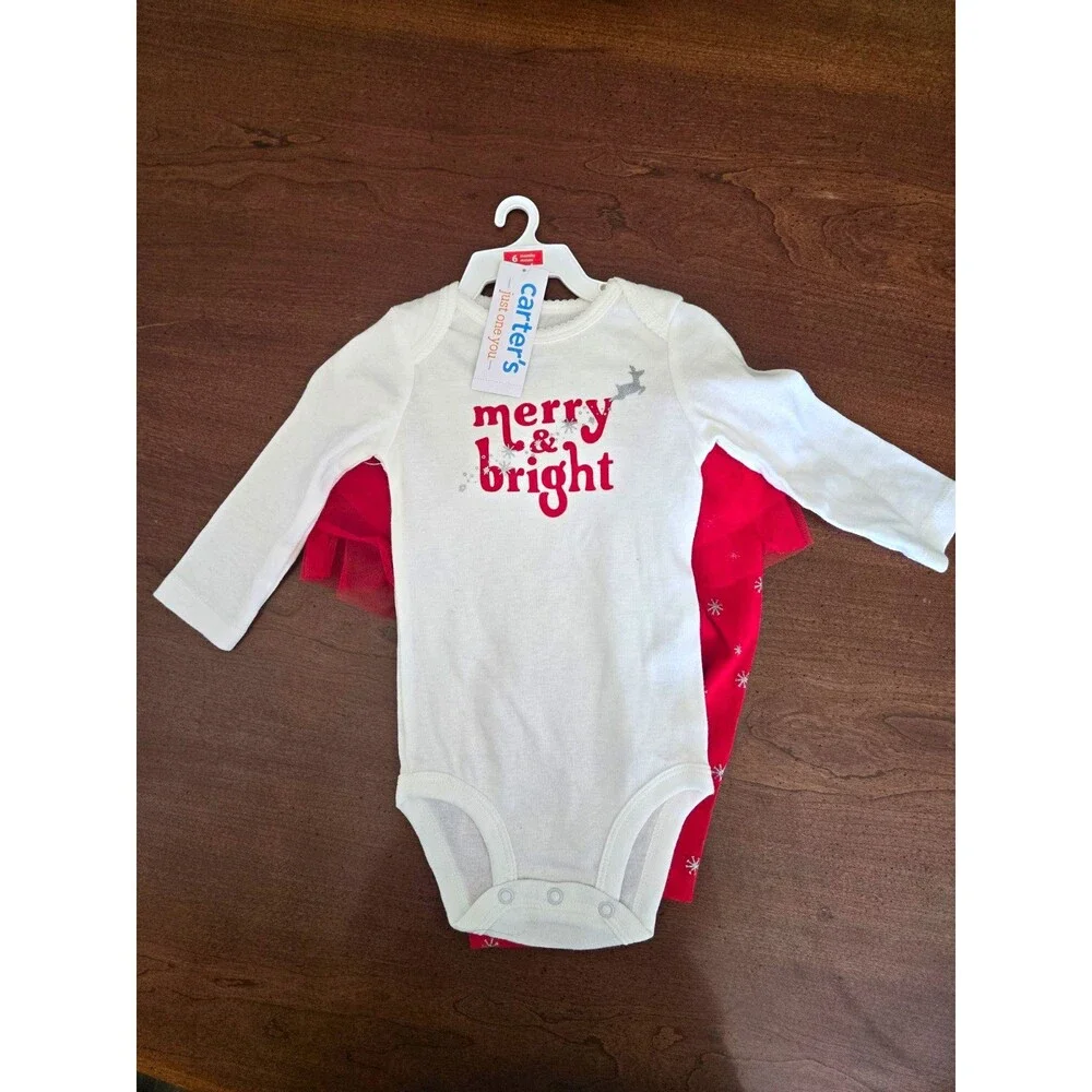 6 Month Carter's Girls 2-Piece Christmas Bodysuit & Tulle Snowflake Pants